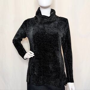 Black Plush Chenille Cowl Neck Sweater H By Halston Size L